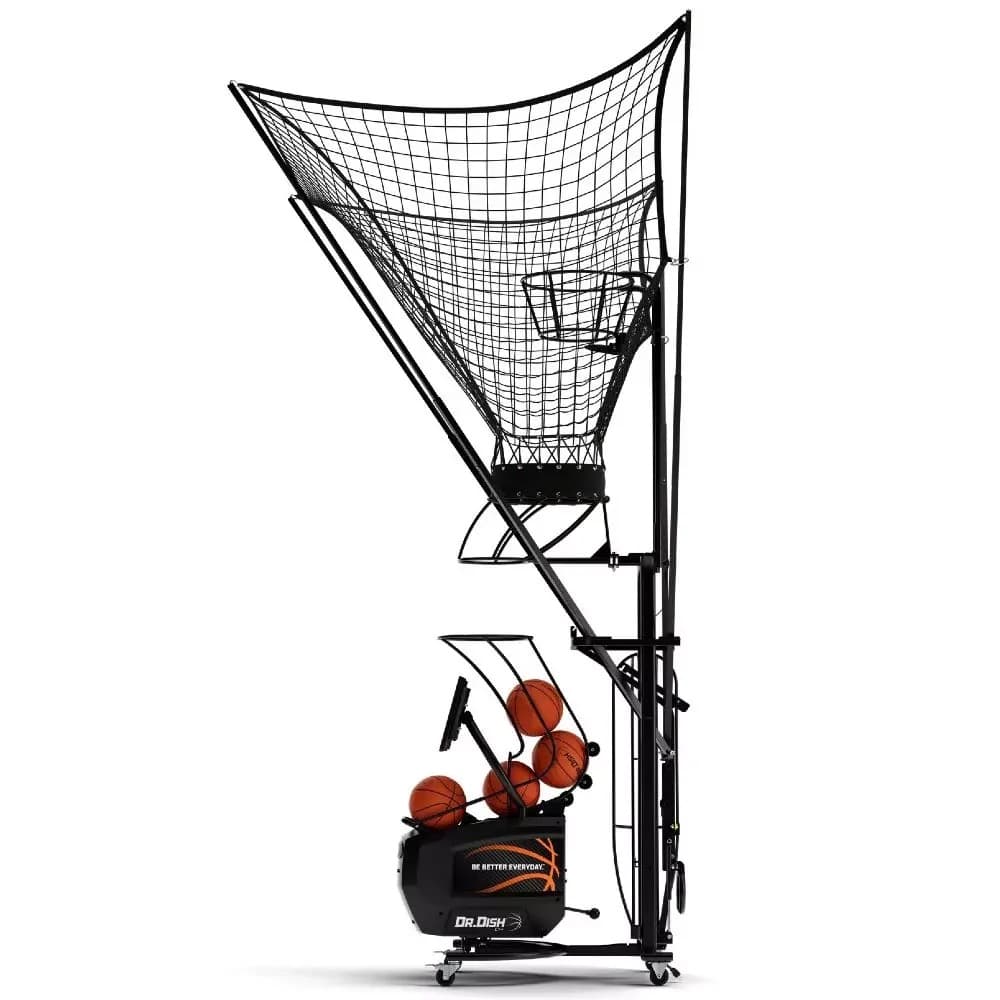 Dr. Dish CT+ side profile, showing the rebound net and ball hopper